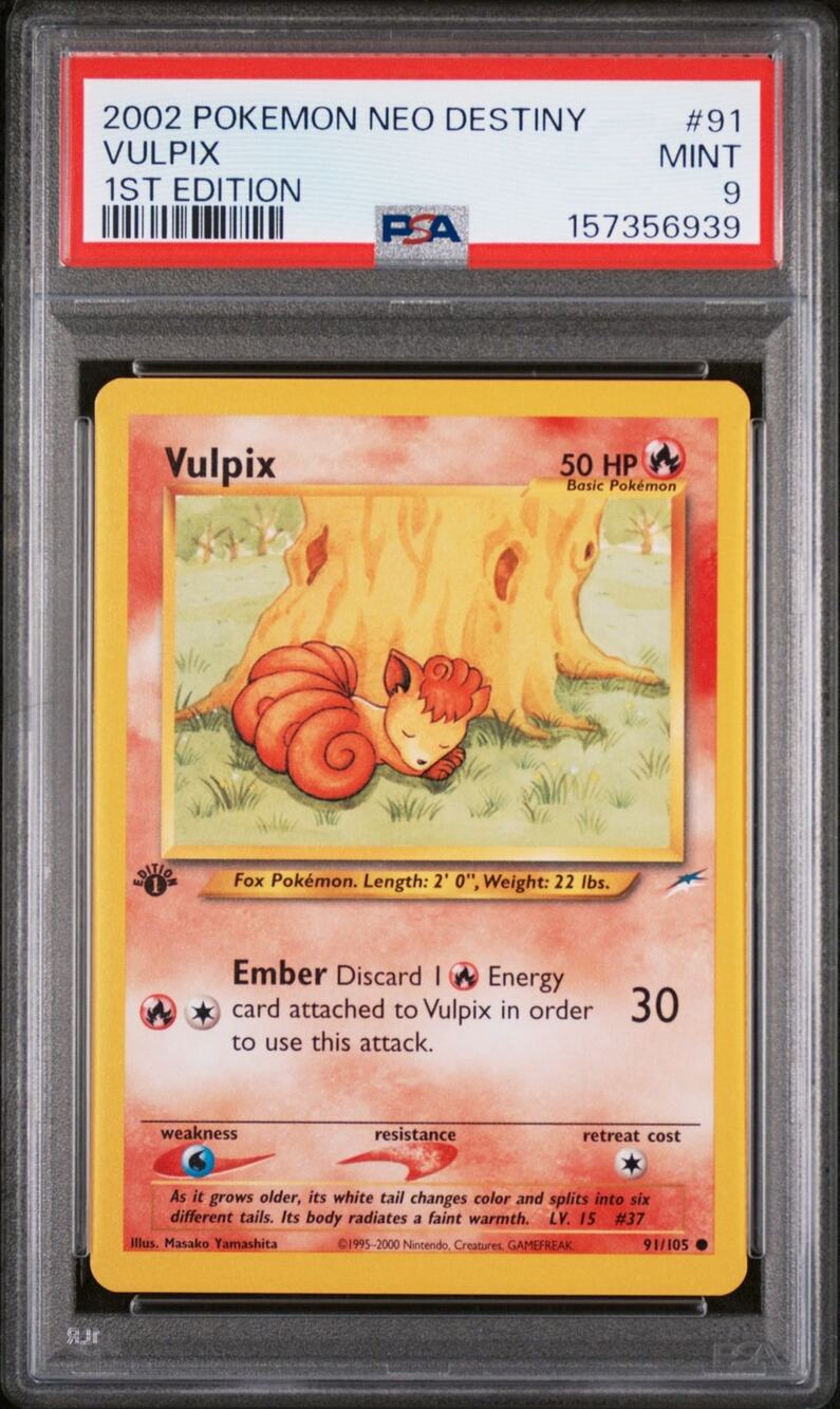 PSA 9 MINT Vulpix 1st Edition 91/105 Pokémon 2002 Neo Destiny Graded Card